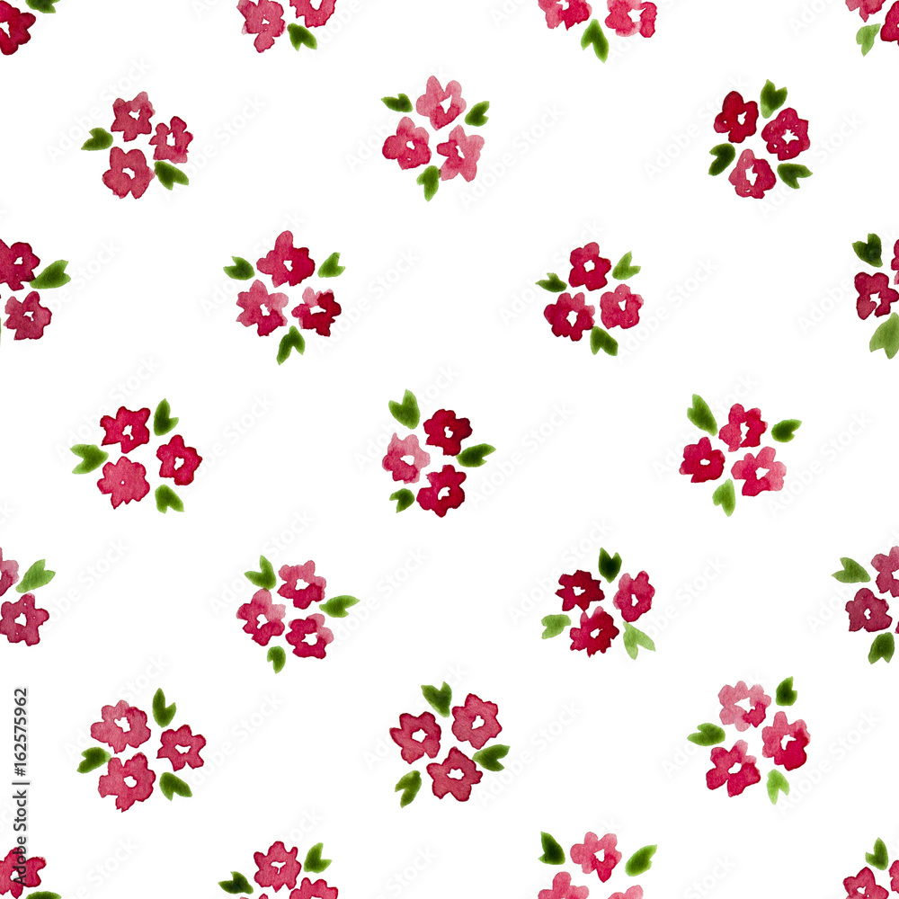 Calico watercolor pattern. Unique seamless cute small flowers for fabric design. Calico pattern in country stile. Trendy handpainted millefleurs.