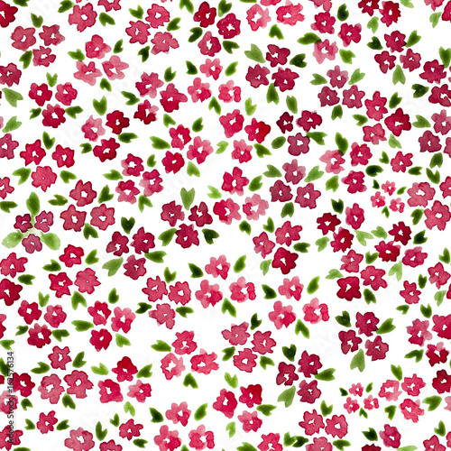 Calico watercolor pattern. Cool seamless cute small flowers for fabric design. Calico pattern in country stile. Trendy handpainted millefleurs.