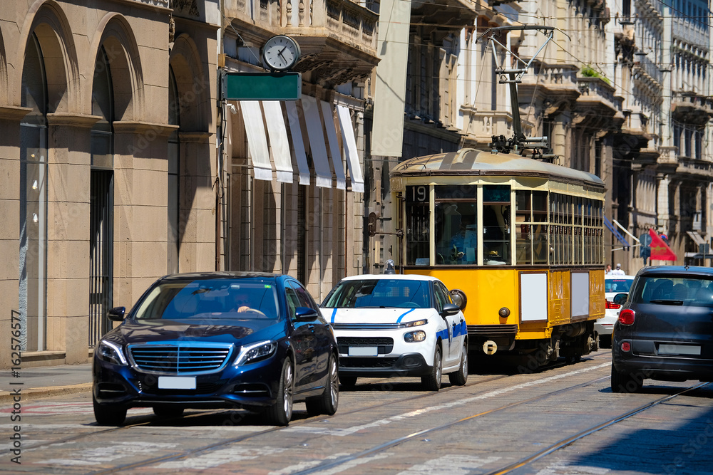 Milan, Italy - June, 16, 2017: retro tram in Milan, Italy