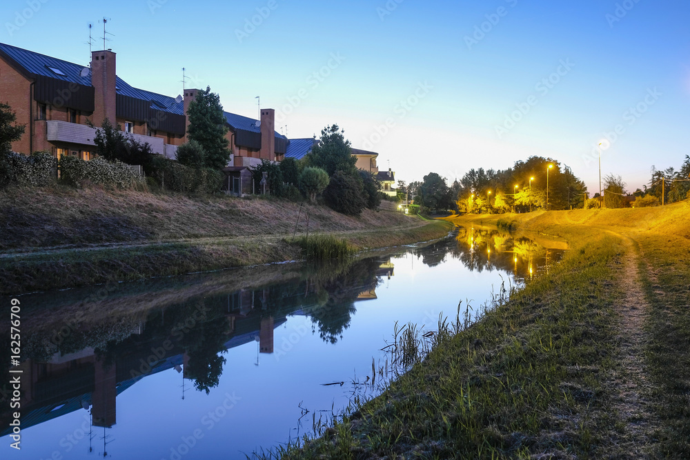 Venice, Italy, June, 9, 2017: night landscape with the image of channel in Rovigo, Italy
