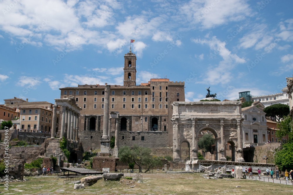 ROME, ITALY - MAY 29: General view of Roman Forum ruins in Rome, Italy