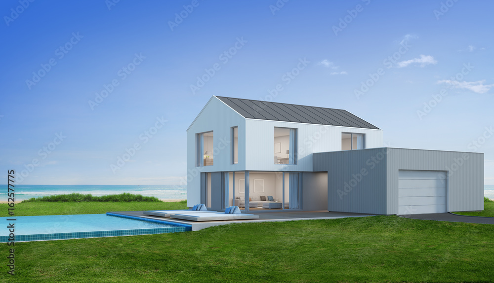 Luxury beach house with sea view swimming pool in modern design, Vacation home for big family - 3d rendering of residential building Luxury beach house with sea view swimming pool in modern design, Vacation home for big family - 3d rendering of residential building
