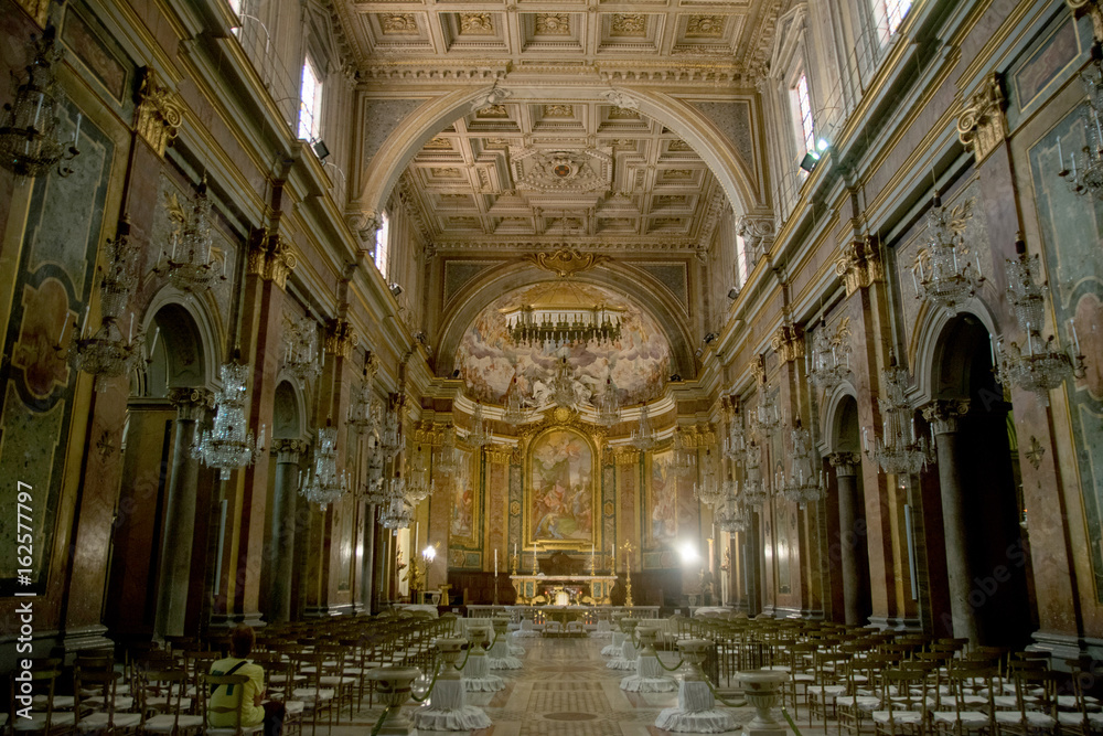 ROME, ITALY - JUNE 11, 2017: The nave of church Basilica di Santi Giovanni e Paolo
