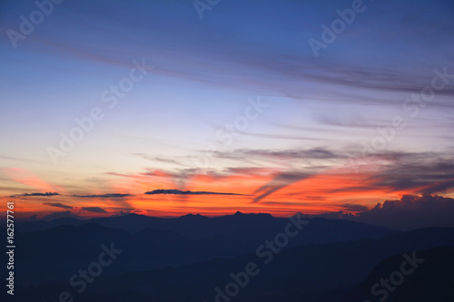 View of the beautiful sunrise from the top of the Adam's Peak (Sri Pada Mountain), Sri Lanka