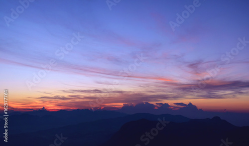 Amazing colorful sunrise in the mountains. Veiw from the Adam s Peak  Sri Lanka