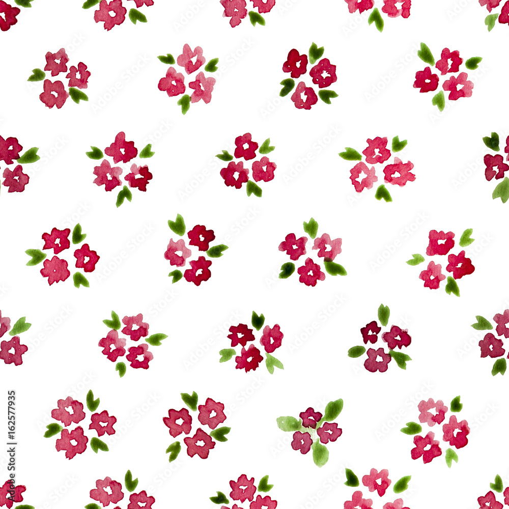 Calico watercolor pattern. Delightful seamless cute small flowers for fabric design. Calico pattern in country stile. Trendy handpainted millefleurs.