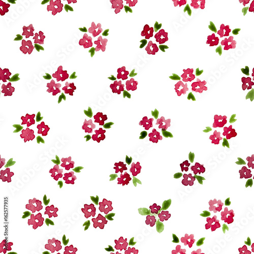 Calico watercolor pattern. Delightful seamless cute small flowers for fabric design. Calico pattern in country stile. Trendy handpainted millefleurs.