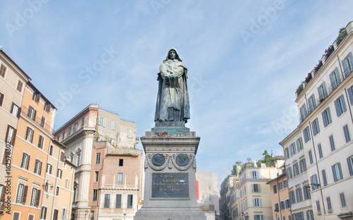  Giordano Bruno statue at the Campo Dei Fiori square in Rome, Italy