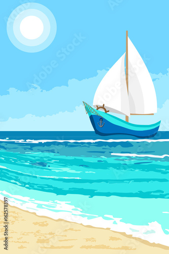 Summer landscape with sailboat background © TasiPas