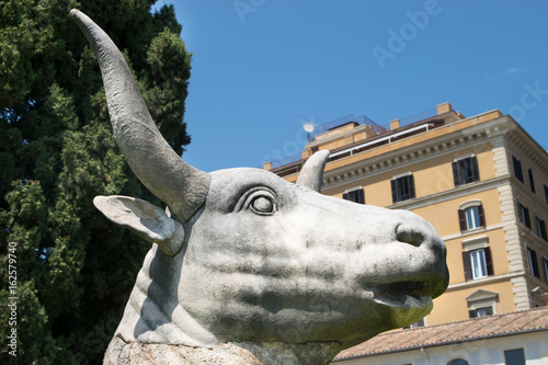 Ancient statue of Bull in baths of Diocletian  Thermae Diocletiani  in Rome. Italy
