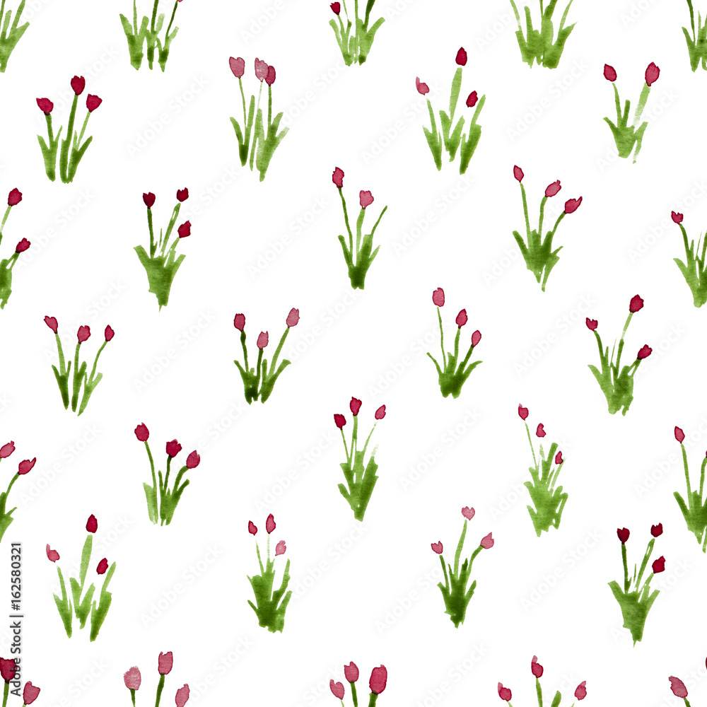 Obraz premium Calico watercolor pattern. Classy seamless cute small flowers for fabric design. Calico pattern in country stile. Trendy handpainted millefleurs.