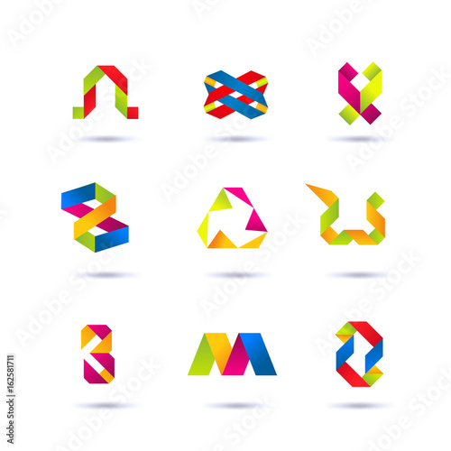 Obraz na plátně Set of minimal geometric multicolor symbols and shapes