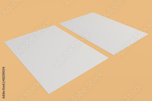 Two blank white flyers mockup on orange background