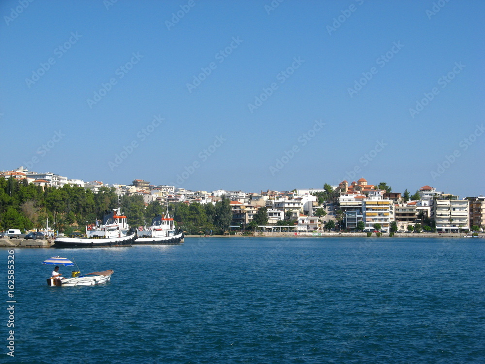 The coast of the Greek city of Chalcis on a summer day