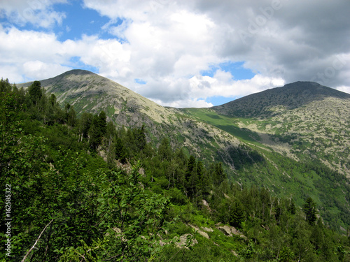 View of the forested mountain slopes