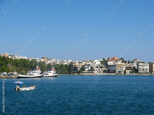 The coast of the Greek city of Chalcis on a summer day