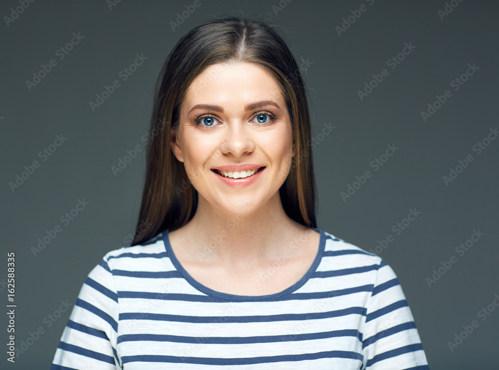 Smiling woman close up face portrait. Smiling woman close up face portrait.