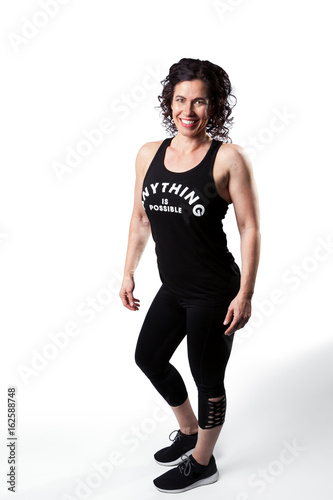Full Length Muscular Woman Posing White Background