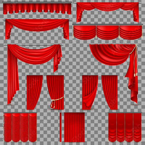 Luxury set of red velvet silk curtains. EPS 10