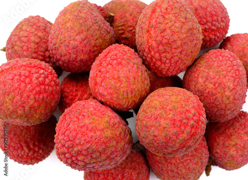 Lychees on a white background