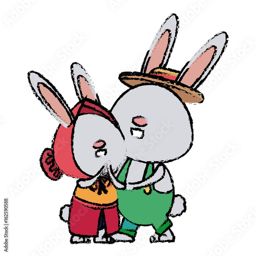 drawing lovely couple easter bunny together