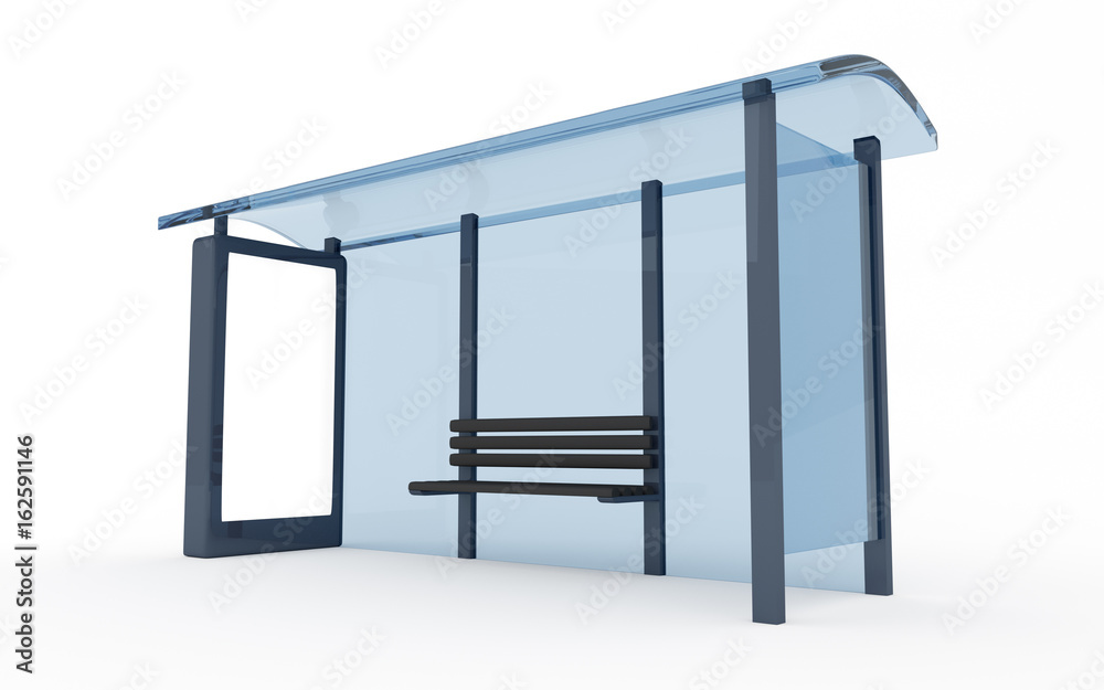 3D rendering of bus stop with blank vertical billboard (light box) isolated on white background 3D rendering of bus stop with blank vertical billboard (light box) isolated on white background