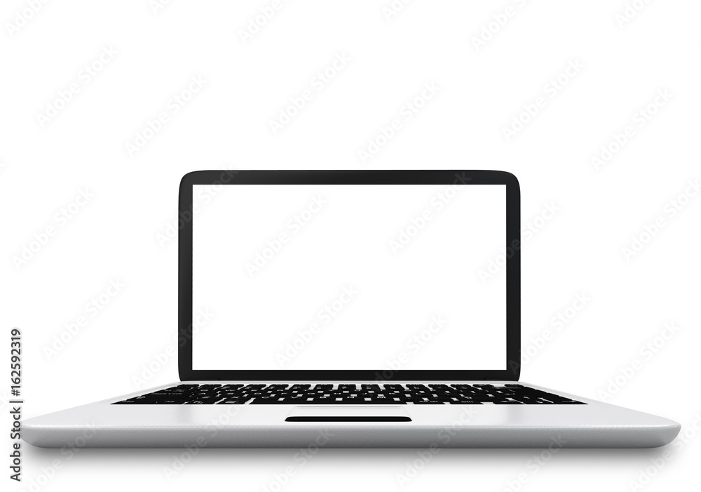 Modern Laptop PC with blank LCD screen isolated on white background -3D rendering, mock up template