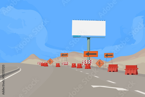 Road under construction scene vector transportation and landscape background