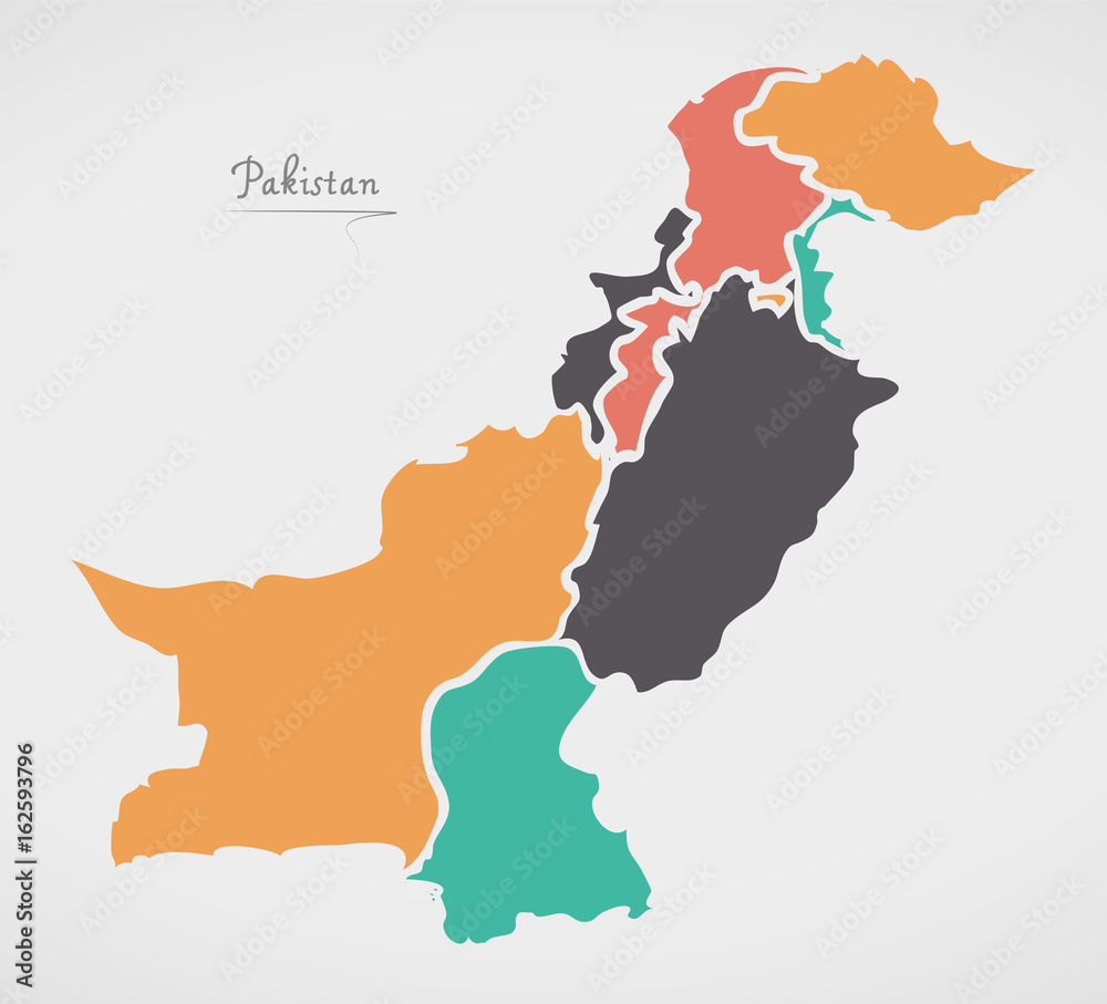 Pakistan Map with states and modern round shapes