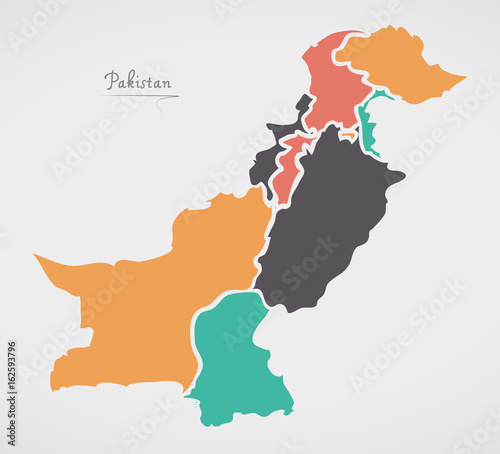 Pakistan Map with states and modern round shapes