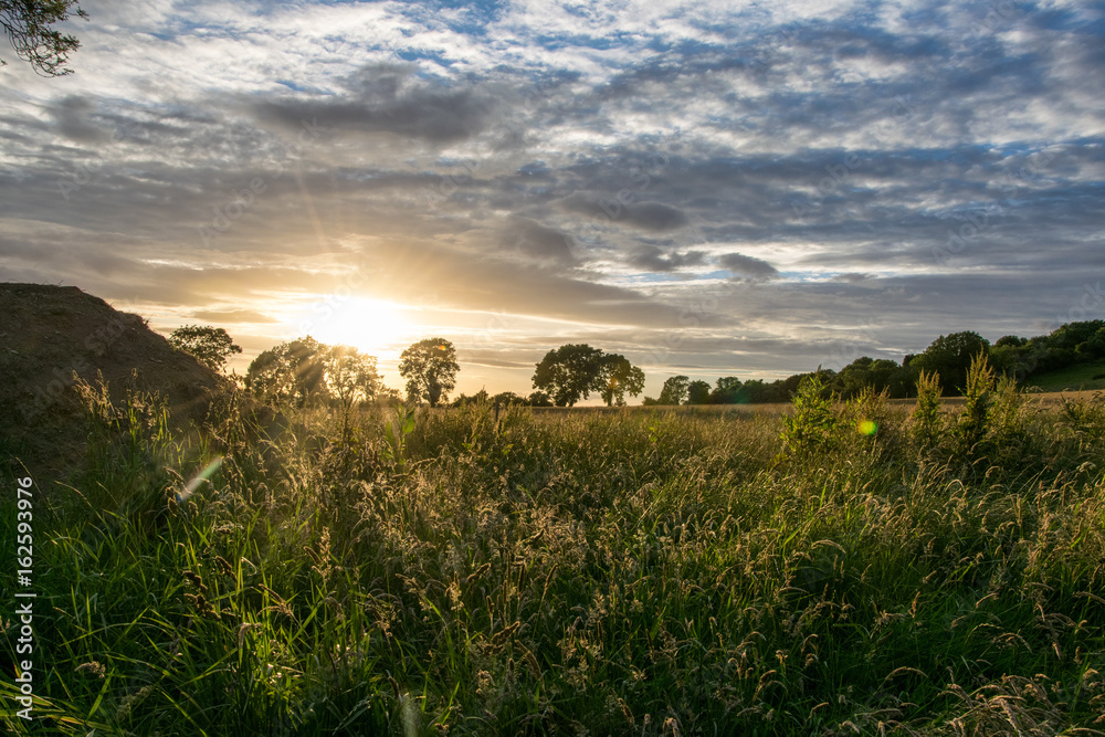 Sunset behind grassland in Ireland Sunset behind grassland in Ireland