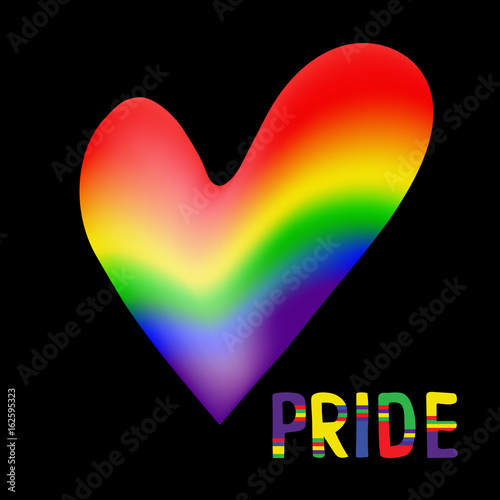 Colored rainbow heart and handwritten text Pride.  Original symbol for gay parade. Vector design.