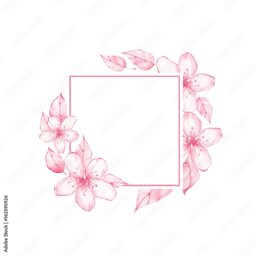 Watercolor floral frame 10. Element for design. Watercolor background with delicate flowers