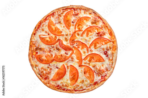 Italian pizza with tomatoes on white background. Margherita.