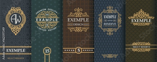 Exquisite set of design templates for label and package of whiskey