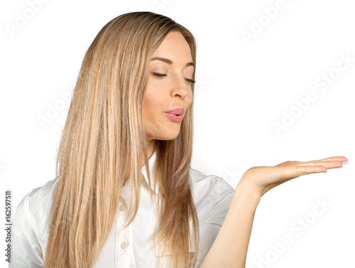 Portrait of happy woman isolated over white background