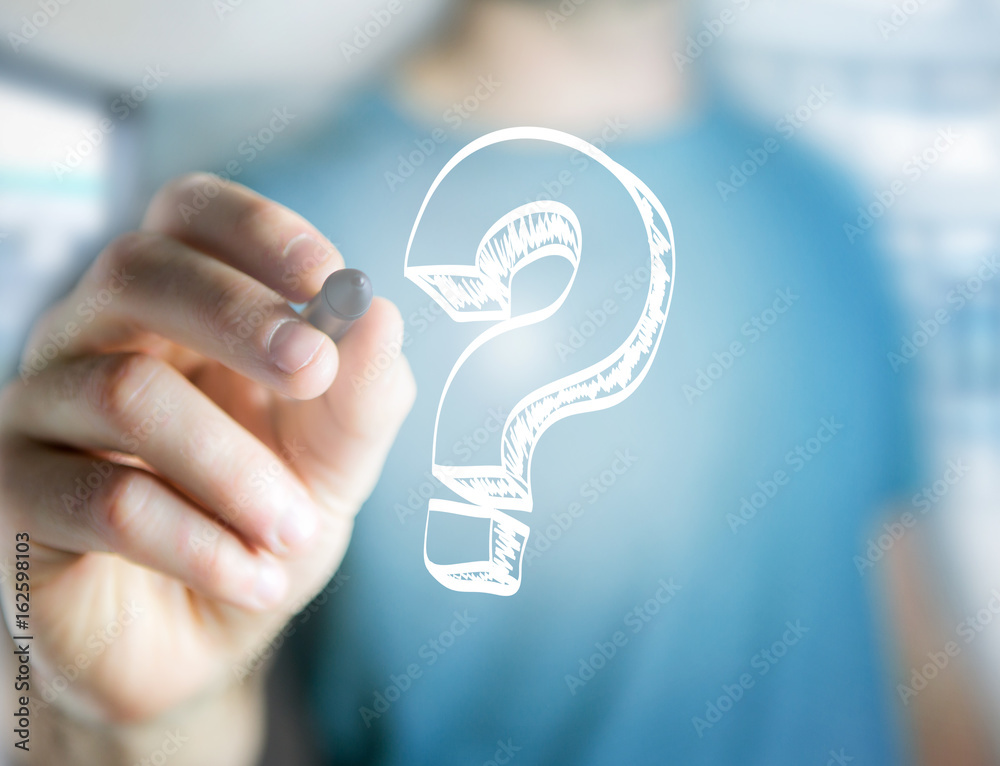 © Production Perig - Luminous question mark displayed on a futuristic interface - Innovation and inspiration concept