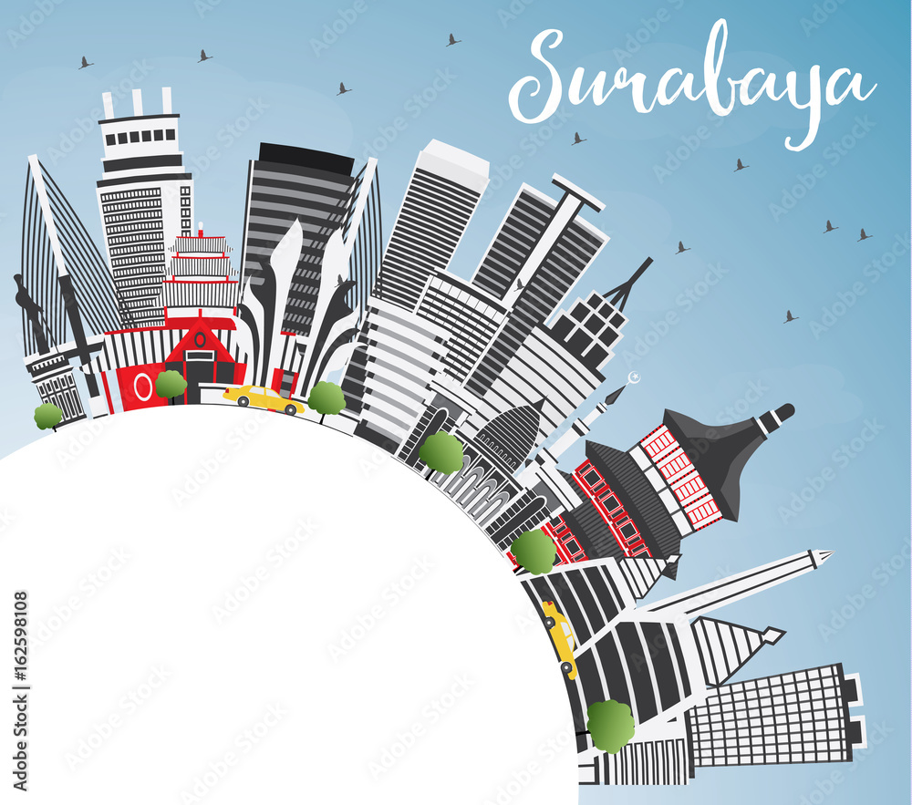 Surabaya Skyline with Gray Buildings, Blue Sky and Copy Space.