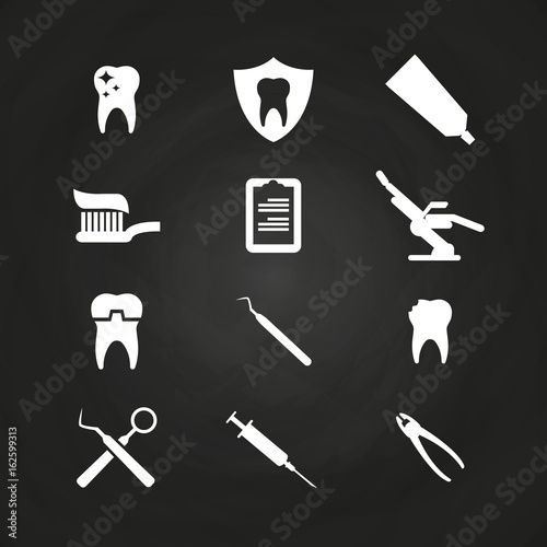 Stomatology icons set on chalkboard - teeth care icons