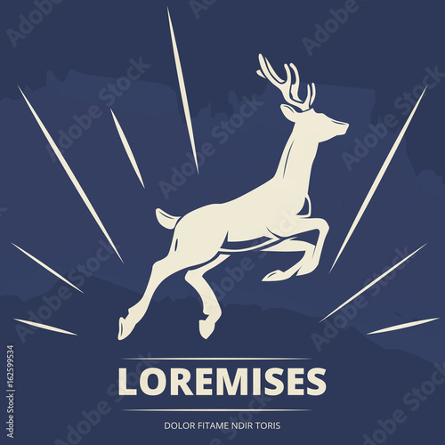 Wild animal vintage poster with deer and grunge elements