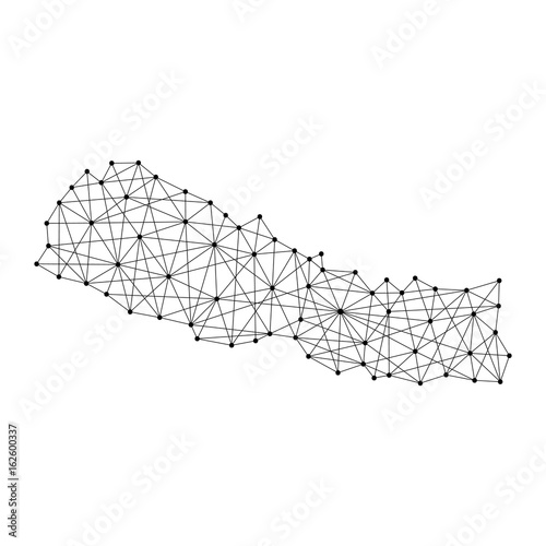 Map of Nepal from polygonal black lines and dots of vector illustration