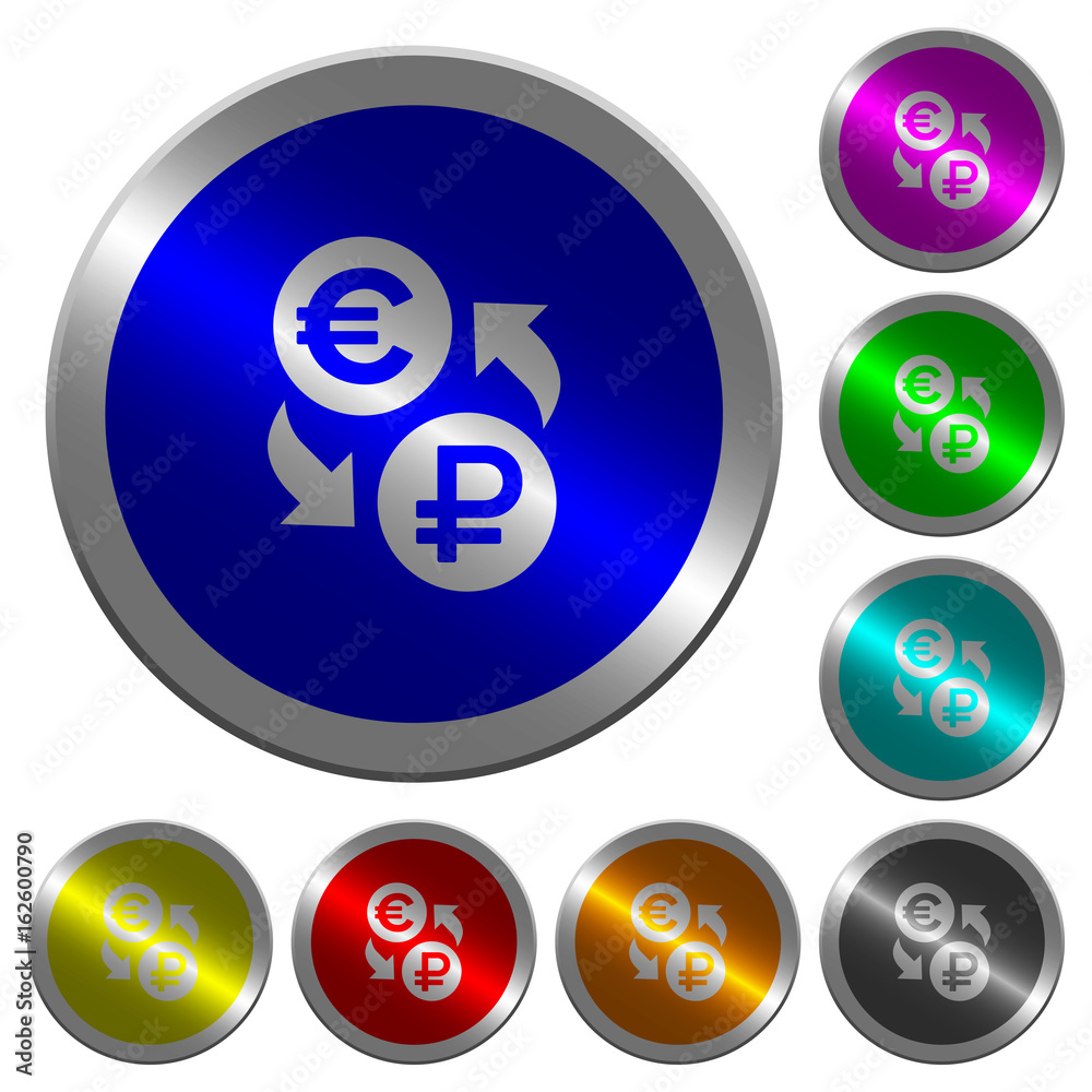 Euro Ruble money exchange luminous coin-like round color buttons Euro Ruble money exchange luminous coin-like round color buttons