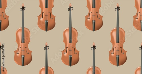 Seamless pattern with realistic wooden violin.