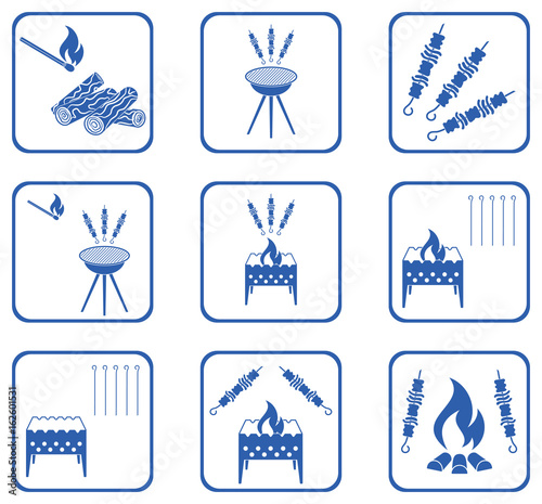 Grilled kebab icons set