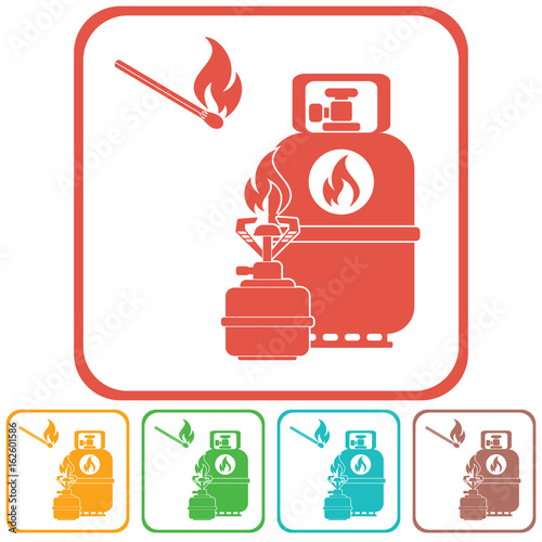 Camping stove with gas bottle icon vector