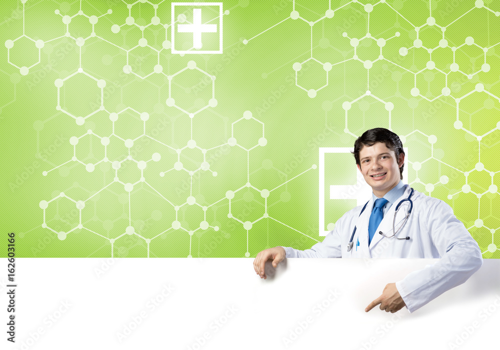 Doctor with banner Doctor with banner