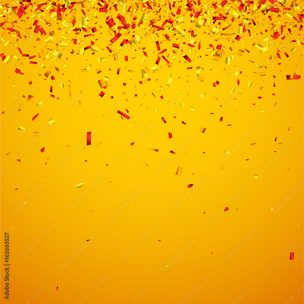 Orange background with colorful confetti. Stock Vector | Adobe Stock