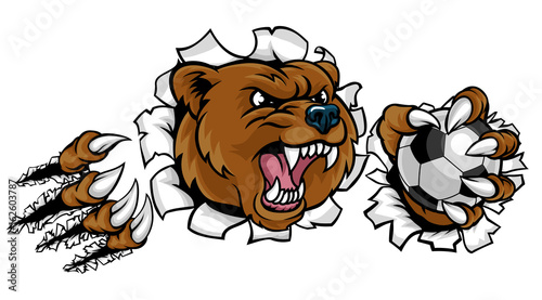 Bear Holding Soccer Ball Breaking Background