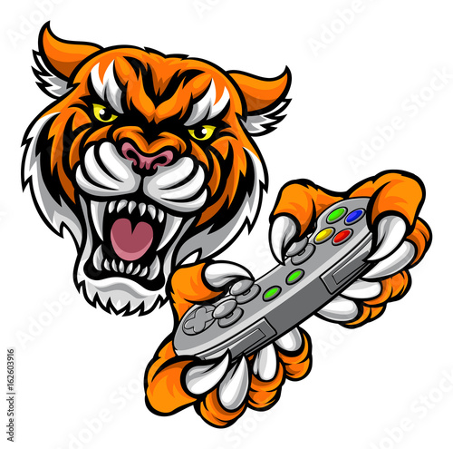 Tiger Gamer Player Mascot