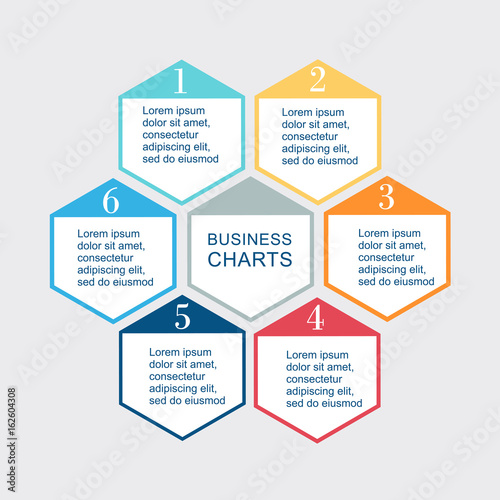 Vector illustration infographics seven hexagons. Stock vector